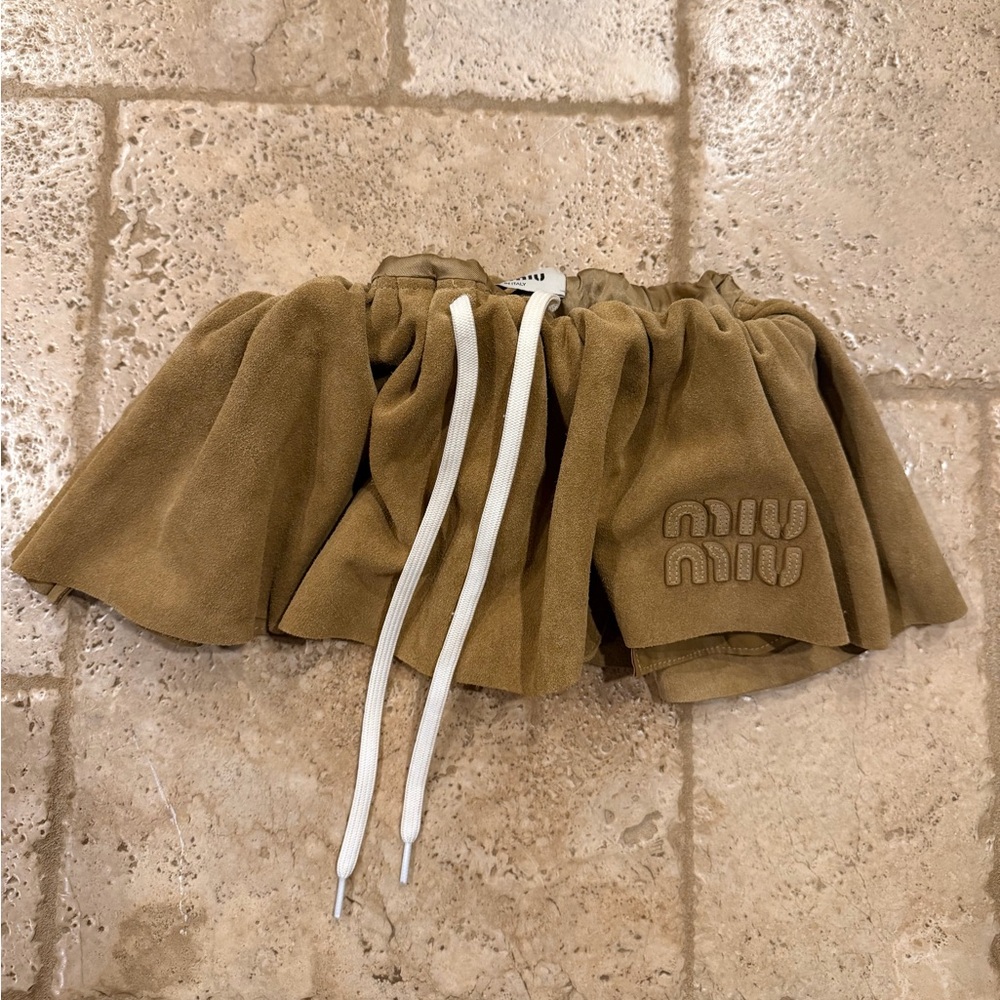 Miu Miu Suede Calf Leather Camel Mini Skirt
